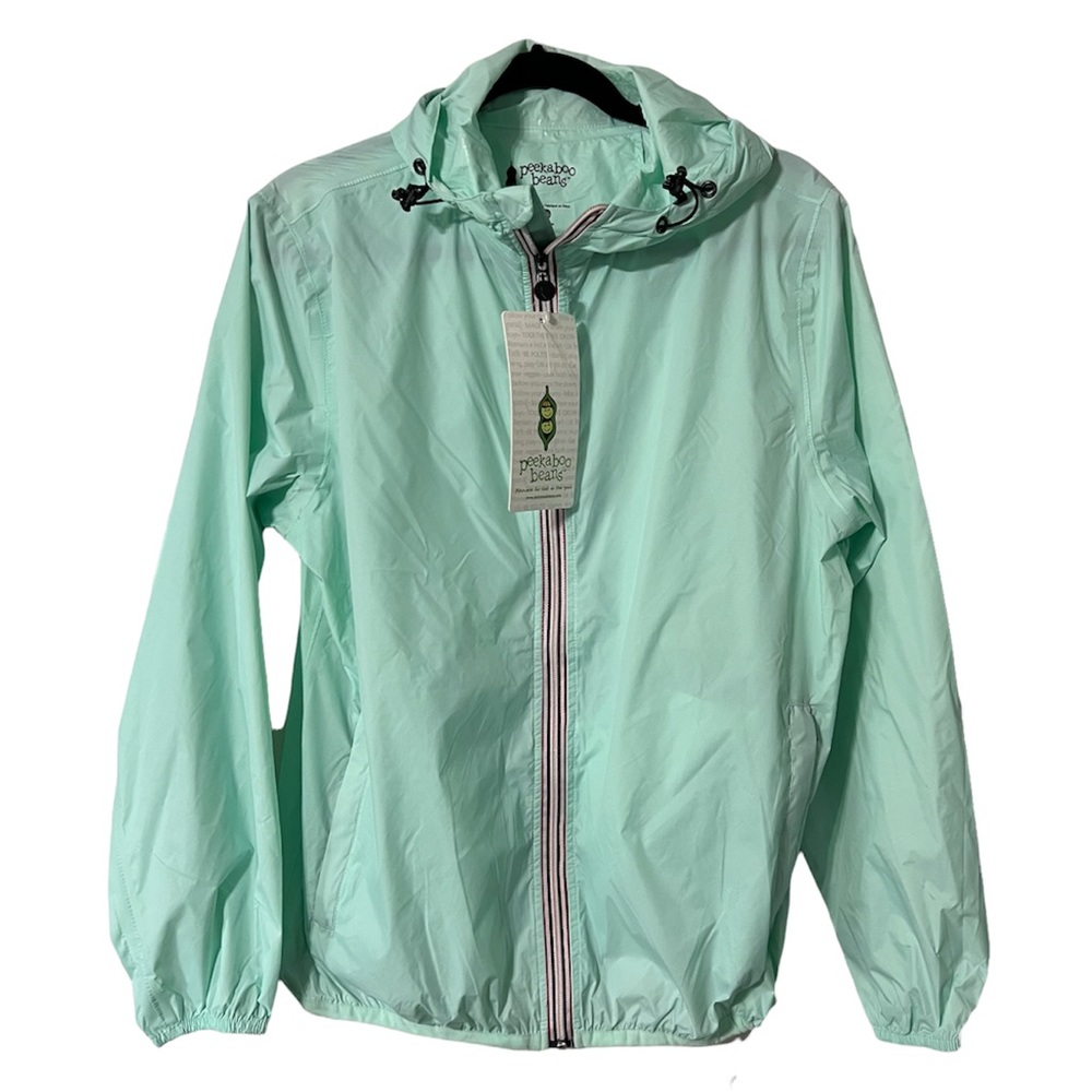 NWT Peekaboo Beans Raincoat Jacket Teal Youth Size Large
